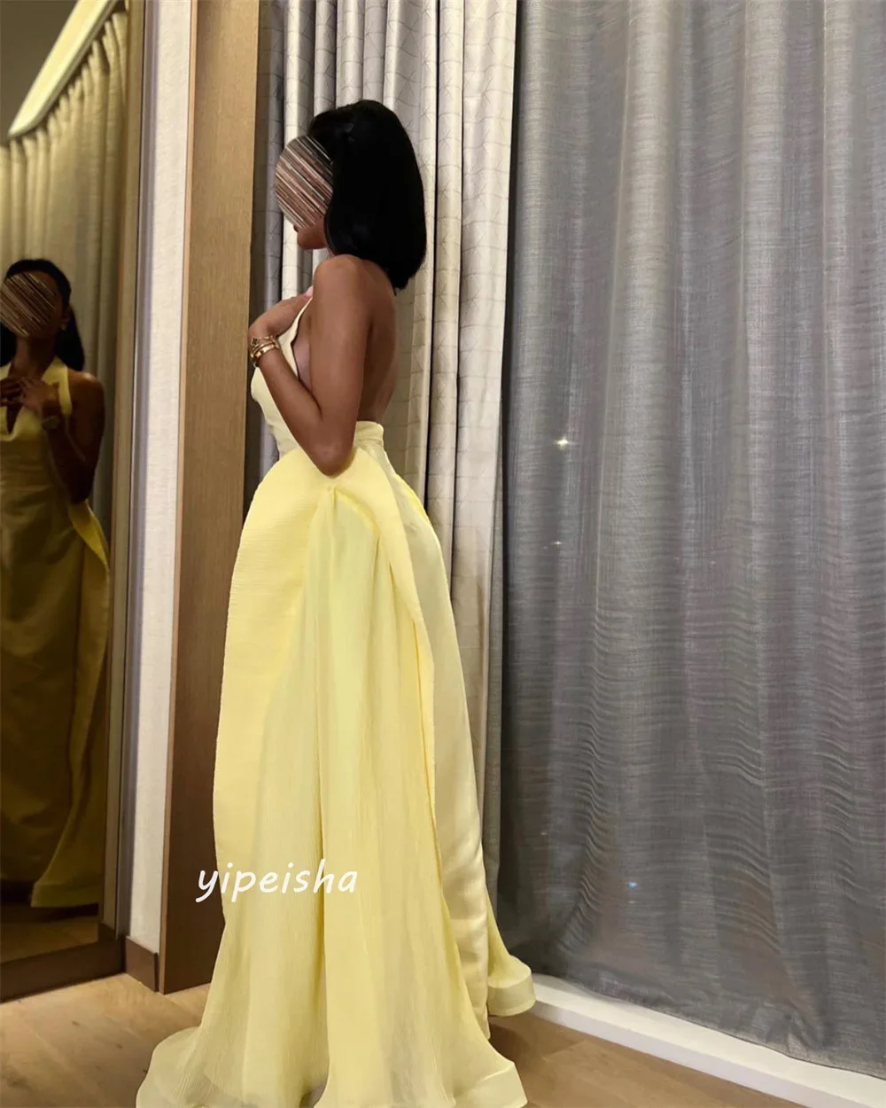 Customized Jiayigong Jersey Draped Pleat Ruched Party A-line Halter Bespoke Occasion Gown Long Dresses Saudi Arabia