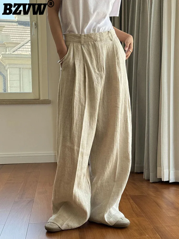 

BZVW Minimalism Linen Sunscreen Pants For Women High Waist Straight Wide Leg Trousers Office Lady 2024 Autumn New 26D9337