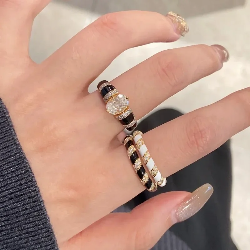 خمر خواتم العقيق الأسود غرامة مجوهرات المبهرة الفاخرة اليومية زوجين نمط خاتم الخطوبة الزفاف قابل للتعديل