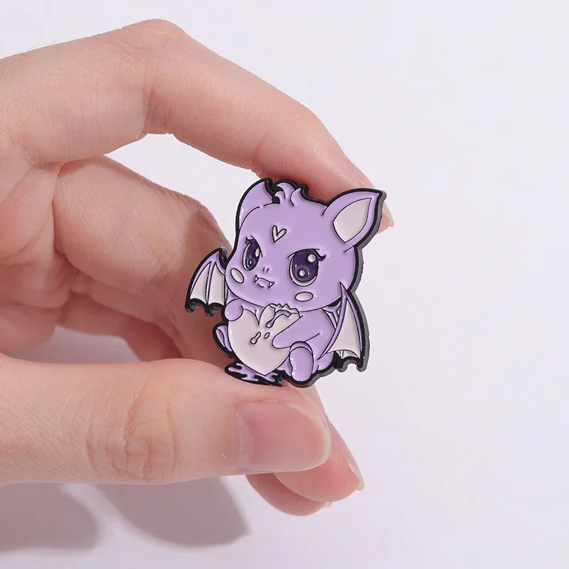 Cute magical animal enamel pin Purple bat cat goat style brooch Bag hat lapel decorative badge Halloween gift. Jewelry wholesale