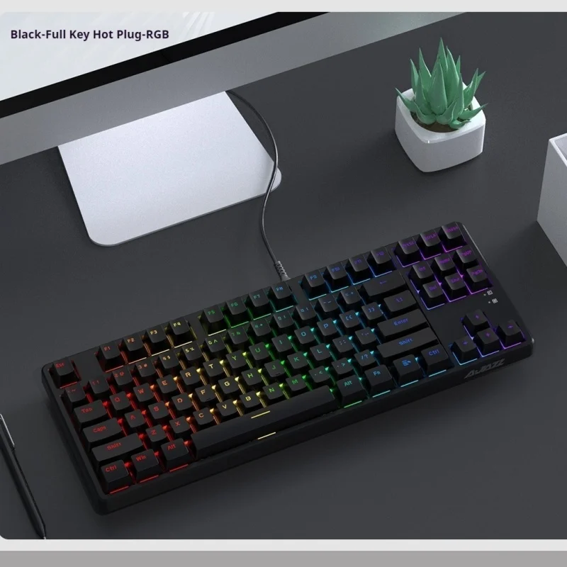 Ajazz Ak40 Mechanical Keyboard 87 Key Female Tea Red Green Axis Hot Plug The Three Mode Wireless Video Game Office Keyboard Gift