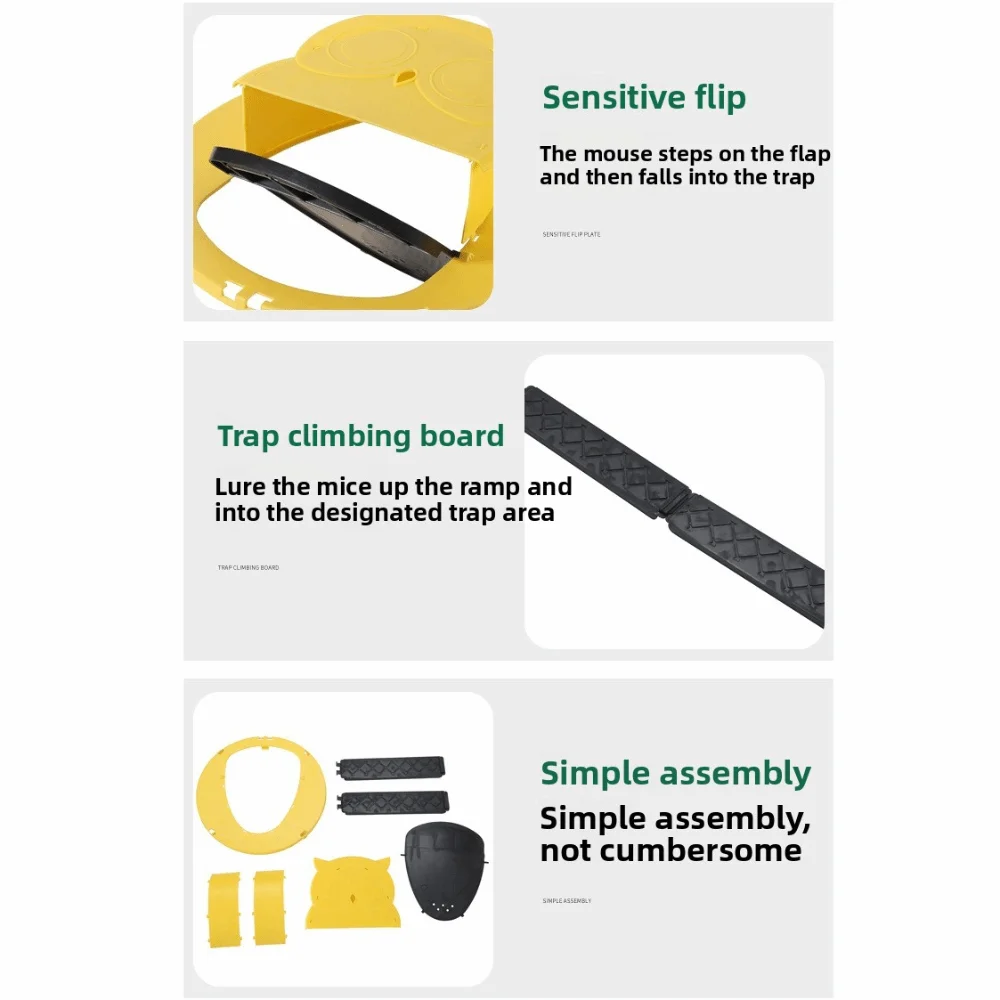 Afbeelding 4: Nieuwe PP Materiaal Muizenval Emmer Flip-stijl Auto-Reset Muizen Vallen Indoor Gele Uil Rat Trap Catcher thuisgebruik