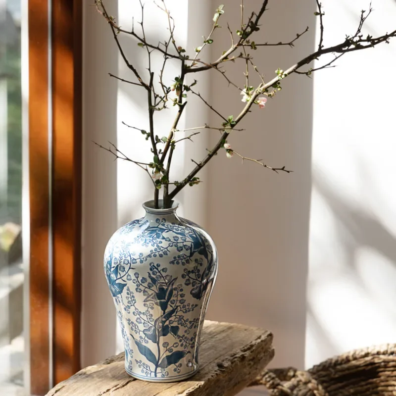 

Blue And White Porcelain Chinese Style Flower Vase Living Room Porch Vases For Decoration Business Handicraft Gift Desk Decor
