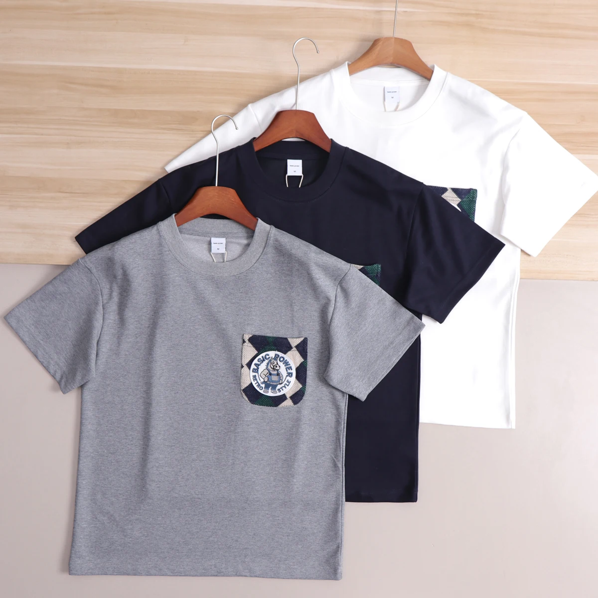 

Color Block Embroidery Pocket Short Sleeve T-Shirt Men's Loose Fit round Neck Shoulder Pad Casual Tee Shirt Summer 2026