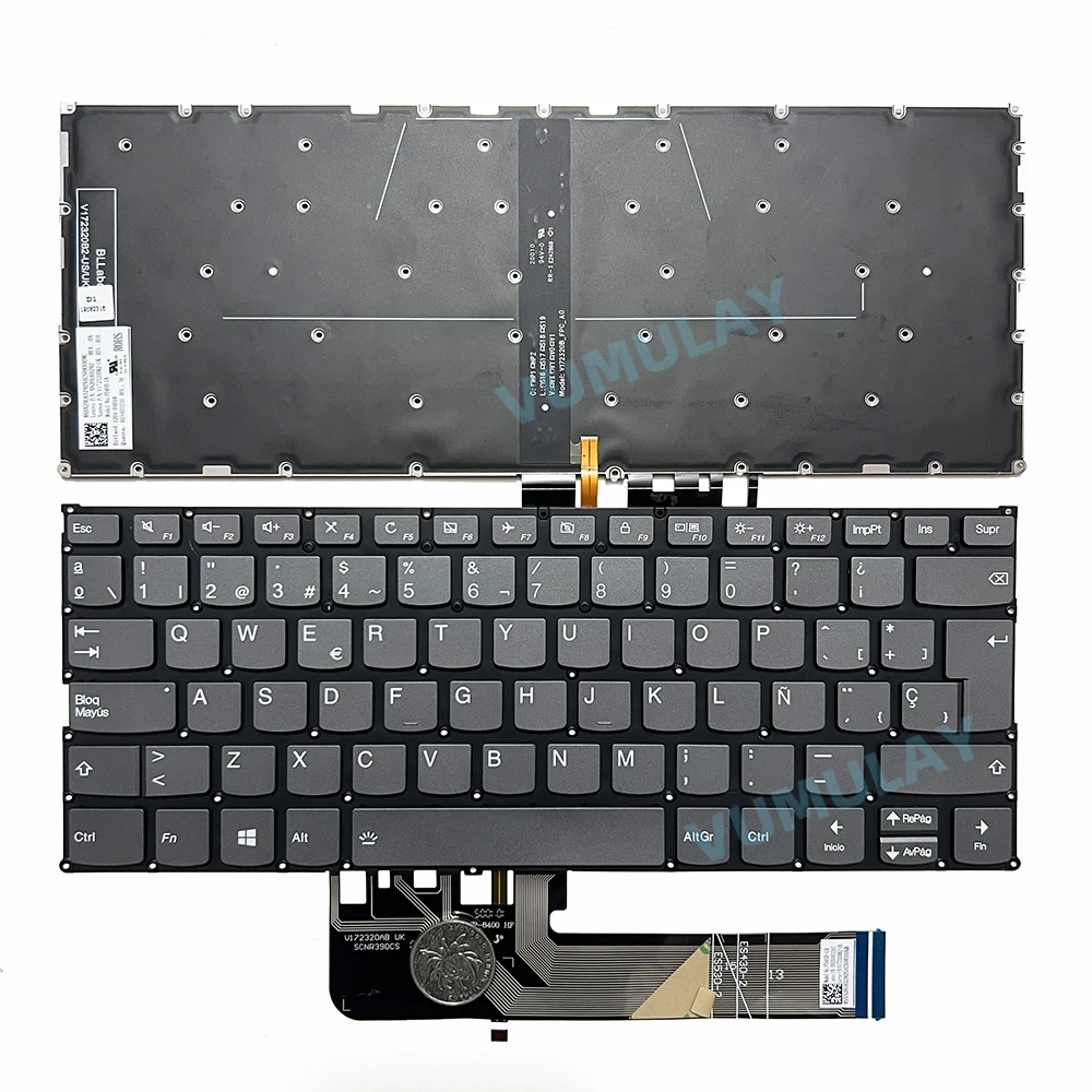 Teclado retroiluminado en español para Lenovo Ideapad, accesorio para FLEX-14IML, 14IWL, 14API,6-14IKB, 6-14IKBR, 6-14ARR,C340-14API, C340-14IML,YOGA C640-13IML,C740-IML,S740-14IIL,730-13IKB,730-13IWL,730-15IKB,SP