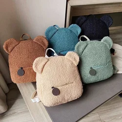 Cute Bear Ear Fleece Small Backpack Kids Girls Casual Warm Lambswool Daypack Bag Schoolbag Rucksack for Travel Shopping