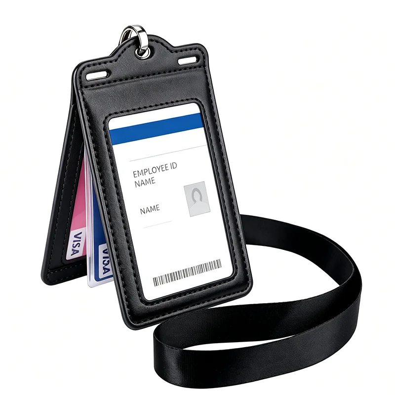 Retractable Reel Heavy Duty Carabiner Leather Card Badge Holders and Clear ID Window for Office Staffs Student Teacher Couriers