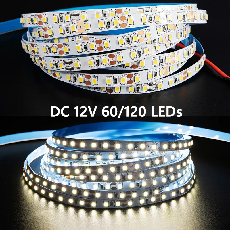 

DC 12V Led Strip Light Bright Tape Lamp 2835 60/120 LEDs/m 1m/2m/3m/4m/5m 3000K - 6000K For Room Decor Kitchen Ribbon Lighting