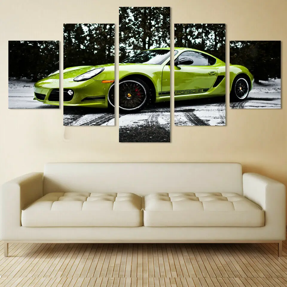 

Unframed 5Pcs Snow Dream Classic Green Supercar Cuadros Canvas HD Posters Wall Art Picture Paintings for Living Room Home Decor