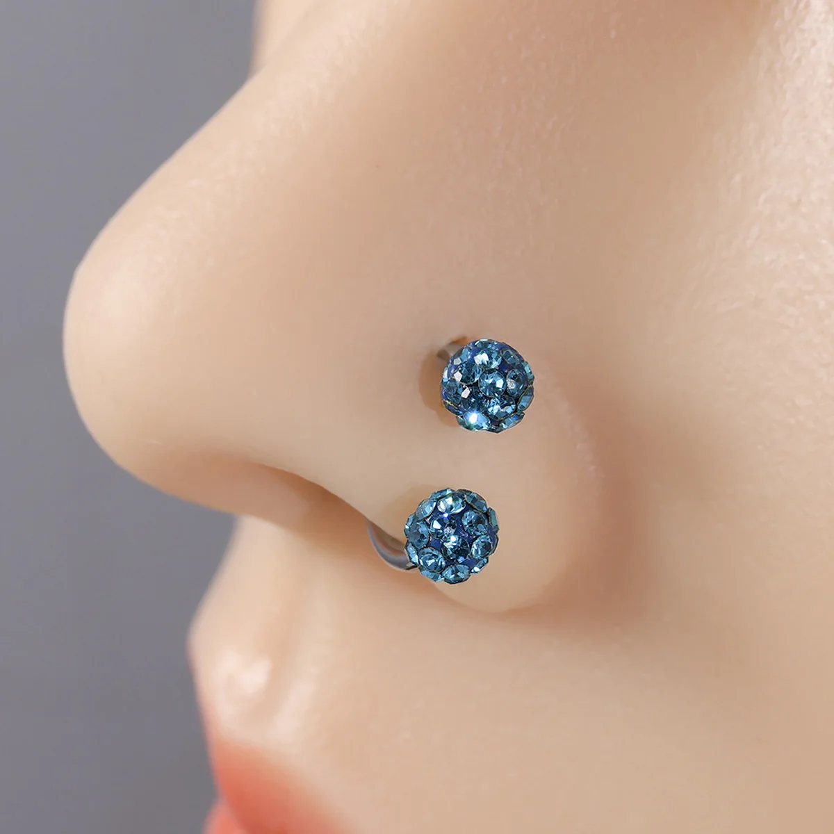 Colored Crystal Ball C-Shape Horseshoe Nose Ring Earrings