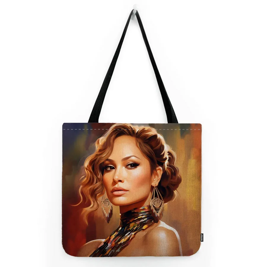 The Famous Singer Celebrity Portrait Oil Painting Art Water Resistant Cotton Linen Shoulder Bag Shopper Grocery Tote Bag