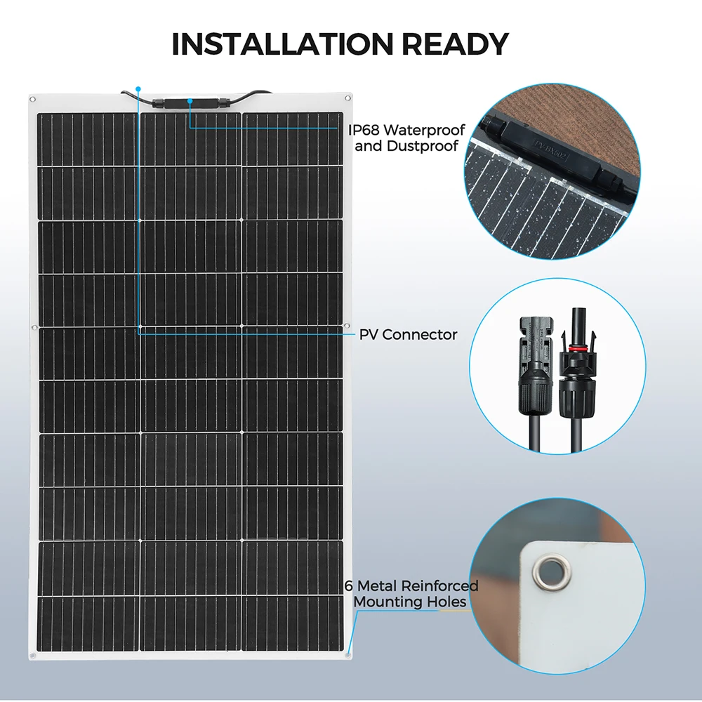 1000 واط - 100 واط لوحة طاقة شمسية 12 فولت لوحة طاقة شمسية أحادية البلورية وحدة عالية الكفاءة RV مركبة بحرية قافلة خارج الشبكةsolar panel (1-10 قطعة #3