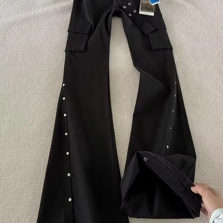 Calças Jeans Americanas Retrô com Rebites Decorativos, Corte Reto Solto, Unissex, Novidade 2025, Perna Larga, Comprimento Tot...
