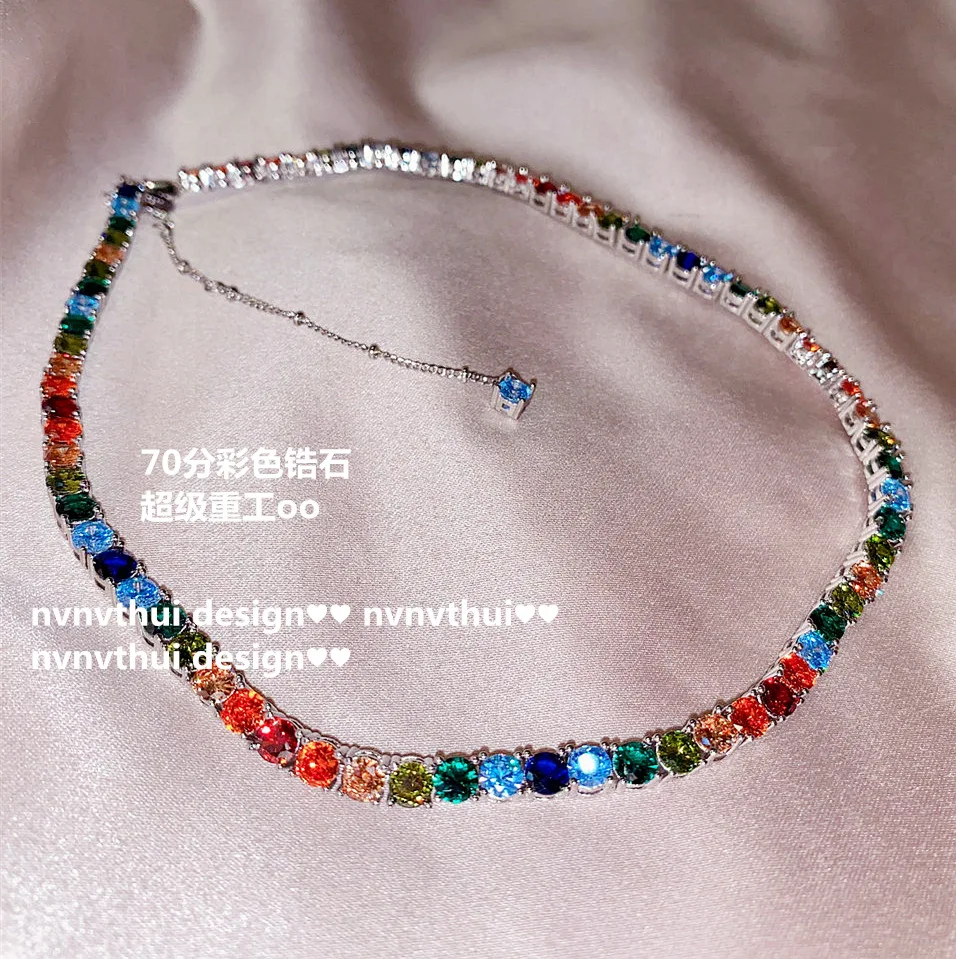 JitDoo Vintage Colored Treasure Choker Necklace Bohemian Style Dazzling CZ Romantic Zircon Necklace for Women Party Jewelry