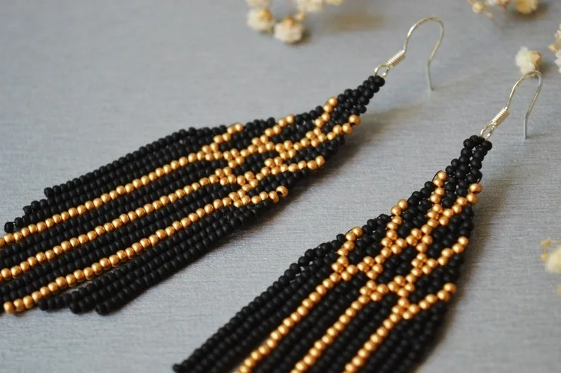 

Bohemia Creativity Pattern Rice Bead Earrings Tassels Geometry Hand Weaving Fashion Versatile Beaded Jewelry for Women