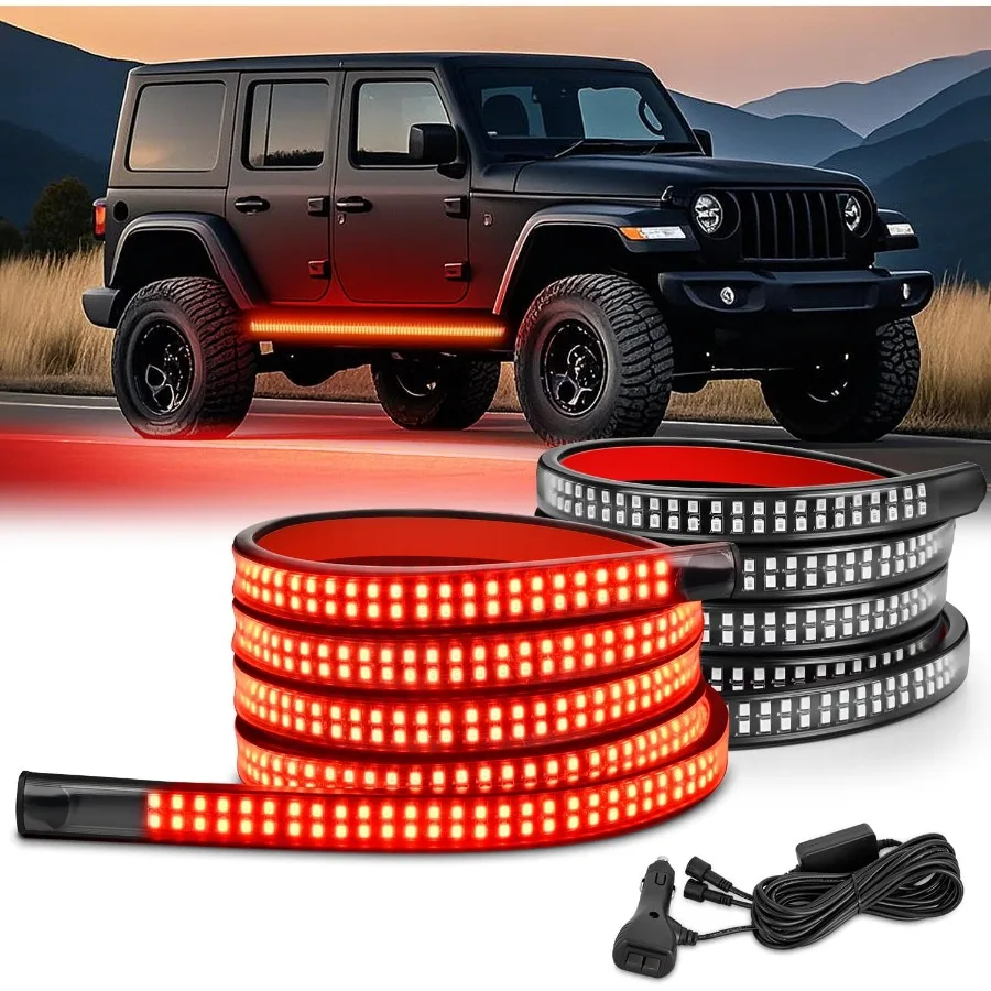 2PCS 70 Inch Emergency Strobe Light Strip with 1125 LED Running Board Lights for Truck Construction Vehicles Pickup Red Flexibl