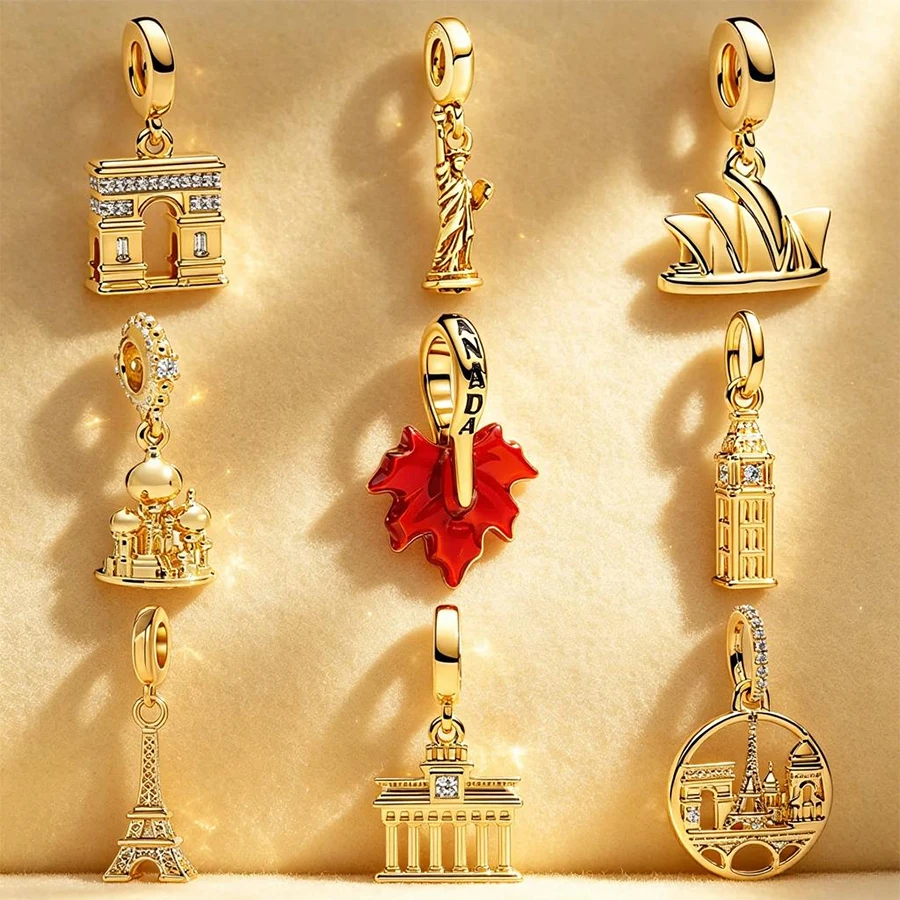 Travel The World Charm Paris Eiffel Tower Sydney Opera House Statue Of Liberty Beads Fit Original 925Silver Bracelet DIY Jewelry