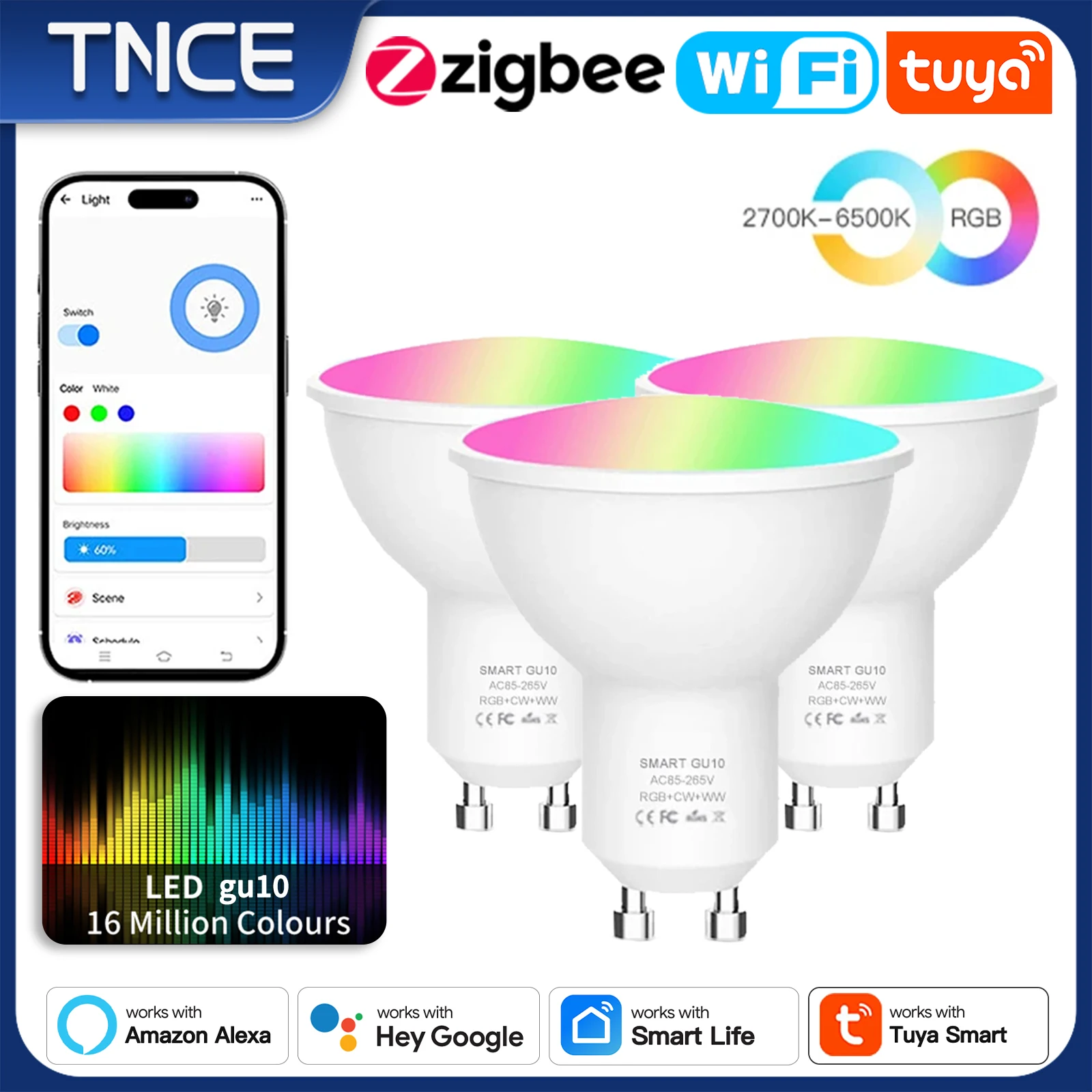 

Светодиодная лампа TNCE Tuya GU10 Spot, светильник Zigbee RGBC + W с регулируемой яркостью, пульт дистанционного управления Smart Life, голос с Alexa Google home