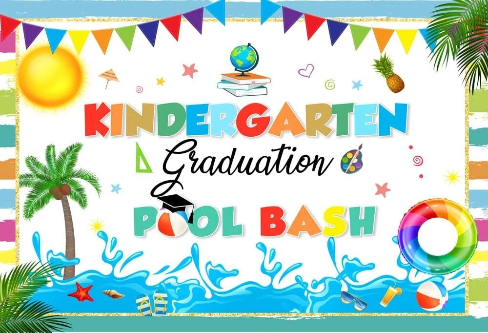 Fondos de sol con bandera escolar de clase de piscina de graduación de jardín fondos de estudio de fotografía de pared con impresión por ordenador de alta calidad