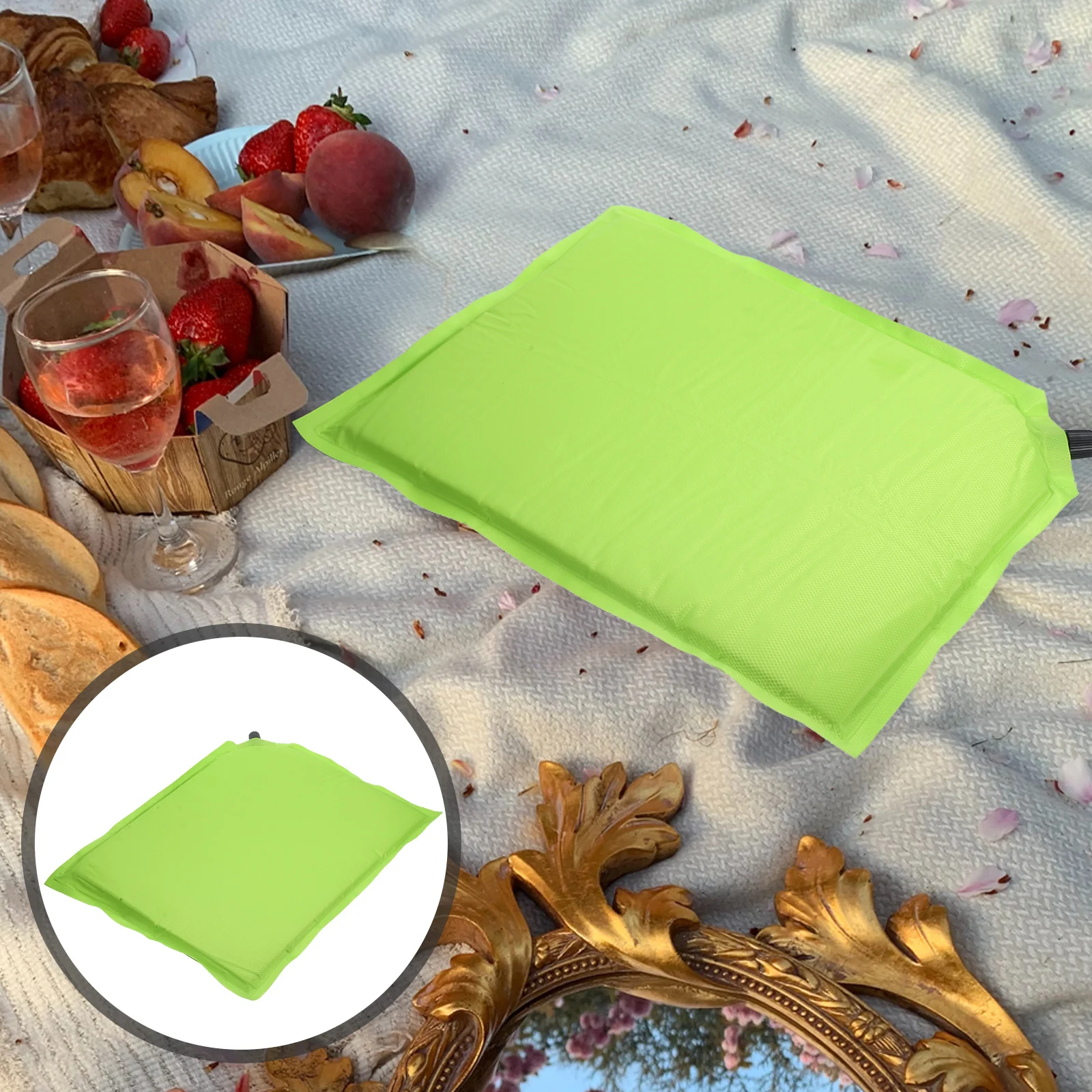

1pc Self Inflating Cushion Lightweight Foldable Oxford Cloth Seat Camping Pad Travel Airplane Foam Portable Picnic Mat Stain