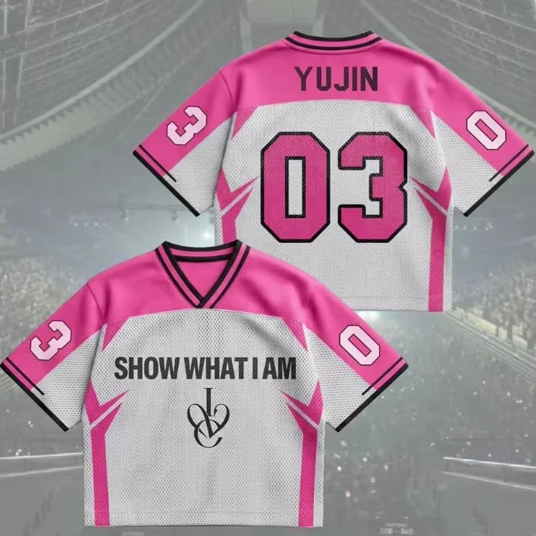 Kpop IVE DIVE No.06 Show What I Am Print Crop V Neck Mesh Sporttrikot Schnell trocknendes, atmungsaktives T-Shirt für die ganze Familie, passend für Eltern und Kinder 26 – Detail 2