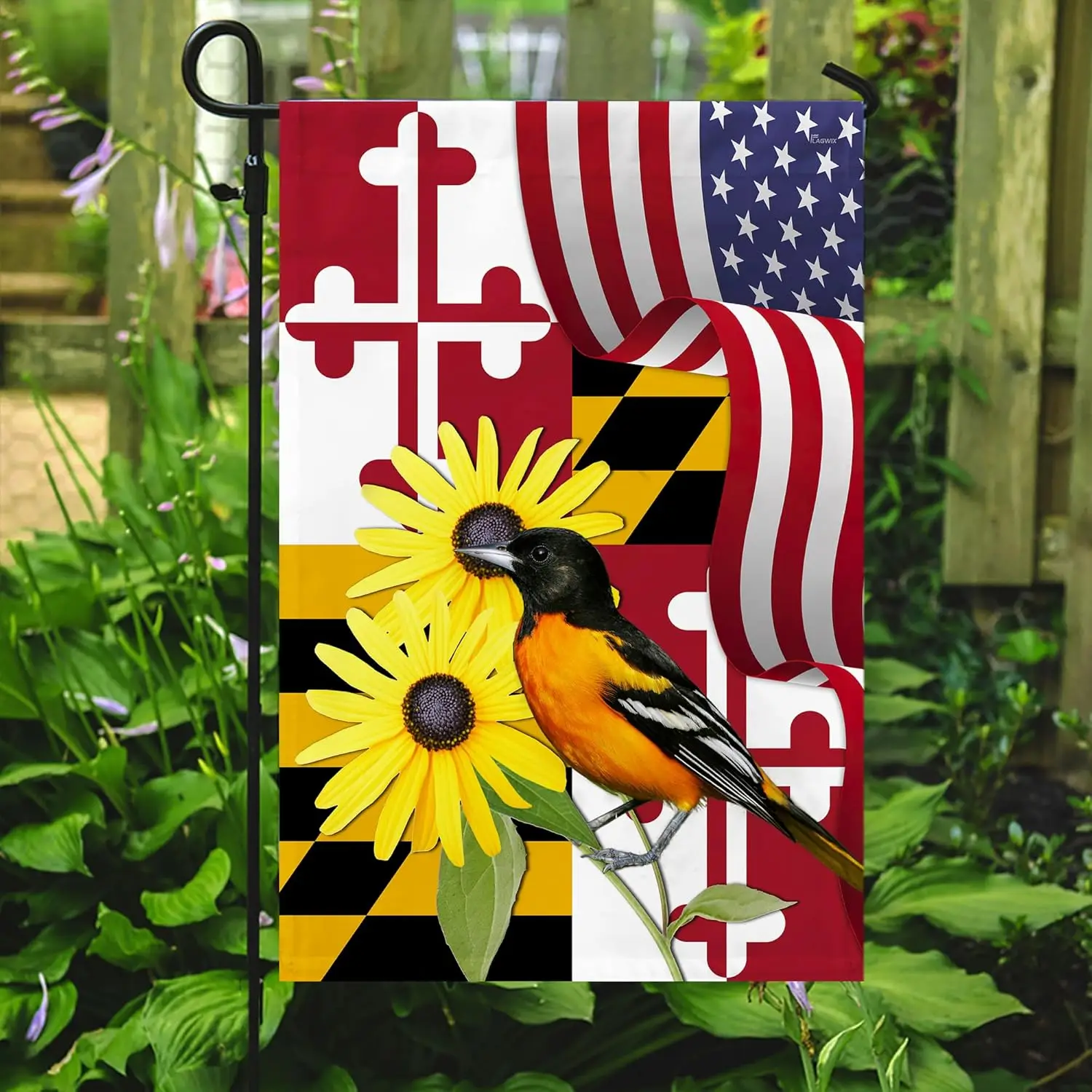 FLAGWIX American Flag - Maryland Black-eyed Susan Flower and Baltimore Oriole Bird MLN1141Fv2, Garden Flag (11.5 x 17.5) - USA F