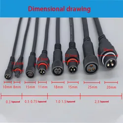 Waterproof Plug Extension Cable Male/Female Docking Connector 0.5-5m 3-Core 0.3/0.5/0.75/1-2.5sq LED Light Socket Quick Wiring