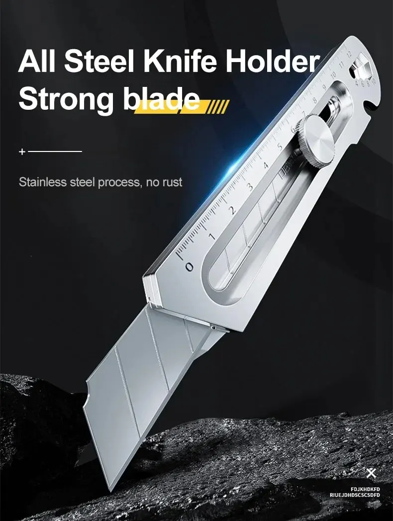 Neues Allzweckmesser aus Edelstahl, Tapetenmesserhalter aus Stahl, langlebig, robust, schnell schneidend, manuelle Sperre für bequemen Halt – Detail 3