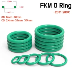 Green FKM Fluororubber O-rings Sealing Ring Thickness CS 2.4/3.1/3.5mm OD 8~70mm O Ring Fuel Washer Oil Resistant Acid & Alkali