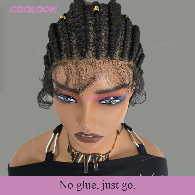 36 "شعر مستعار مضفر بدون صمغ الاصطناعية كامل الدانتيل شعر مستعار مضفر للنساء كورنو الضفائر شعر مستعار جديلة شعر مستعار مضفر الأفريقي #1