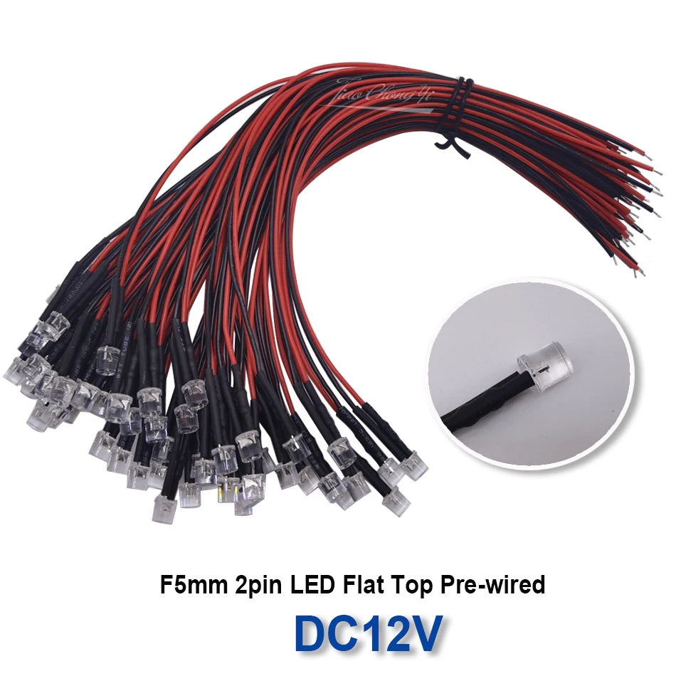 10 X DC 3V 5V 12V flat top LED Diodes 20cm Pre Wired 5mm LED Light Lamp Bulb Prewired Emitting Diodes For DIY Home Decoration