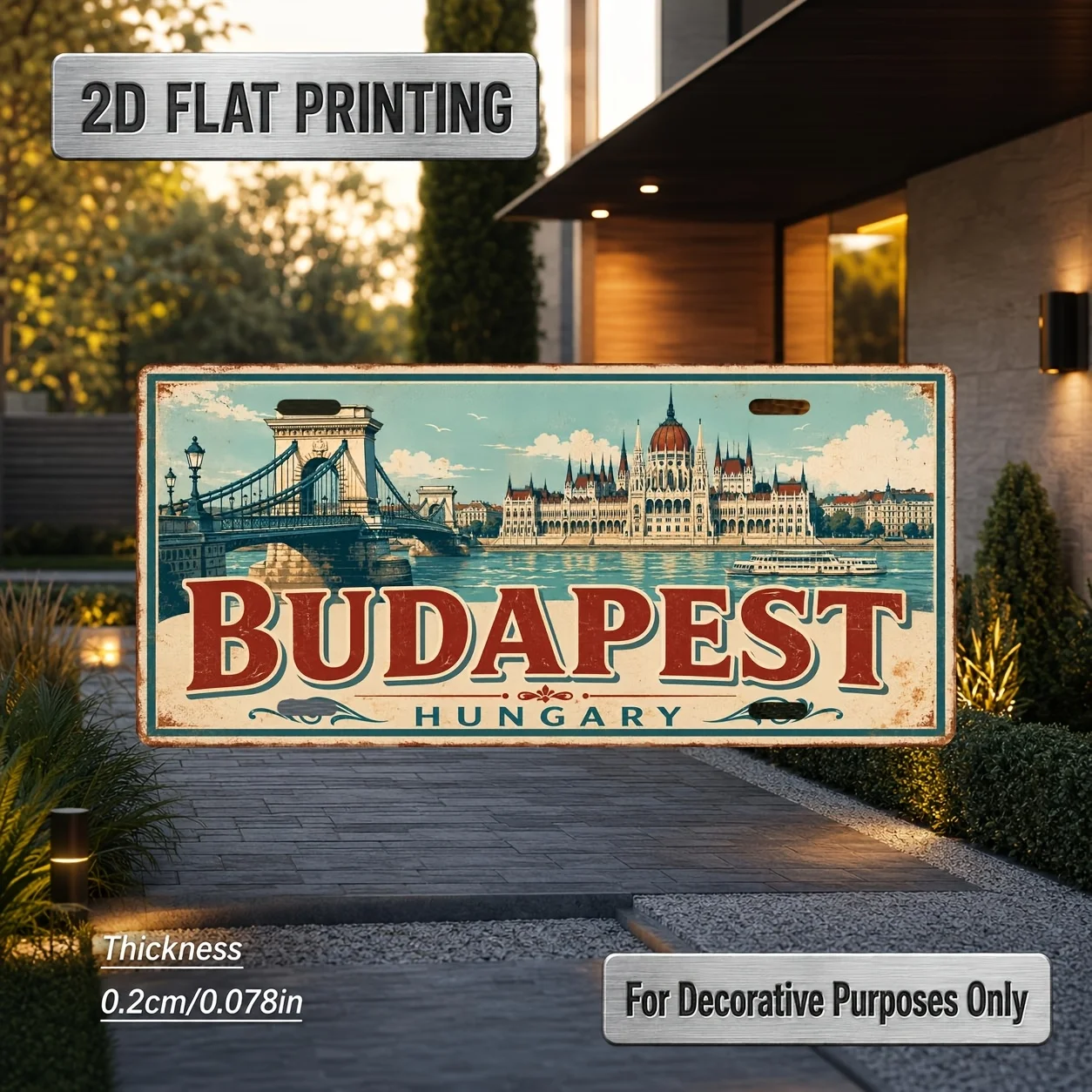 2D Flat - 【2D Flat】 2D Flat - [2D Flat] 2D Flat, 1pc, Budapest-Themed Vintage Sign, for Decoration Solely, Aluminum Decorative P