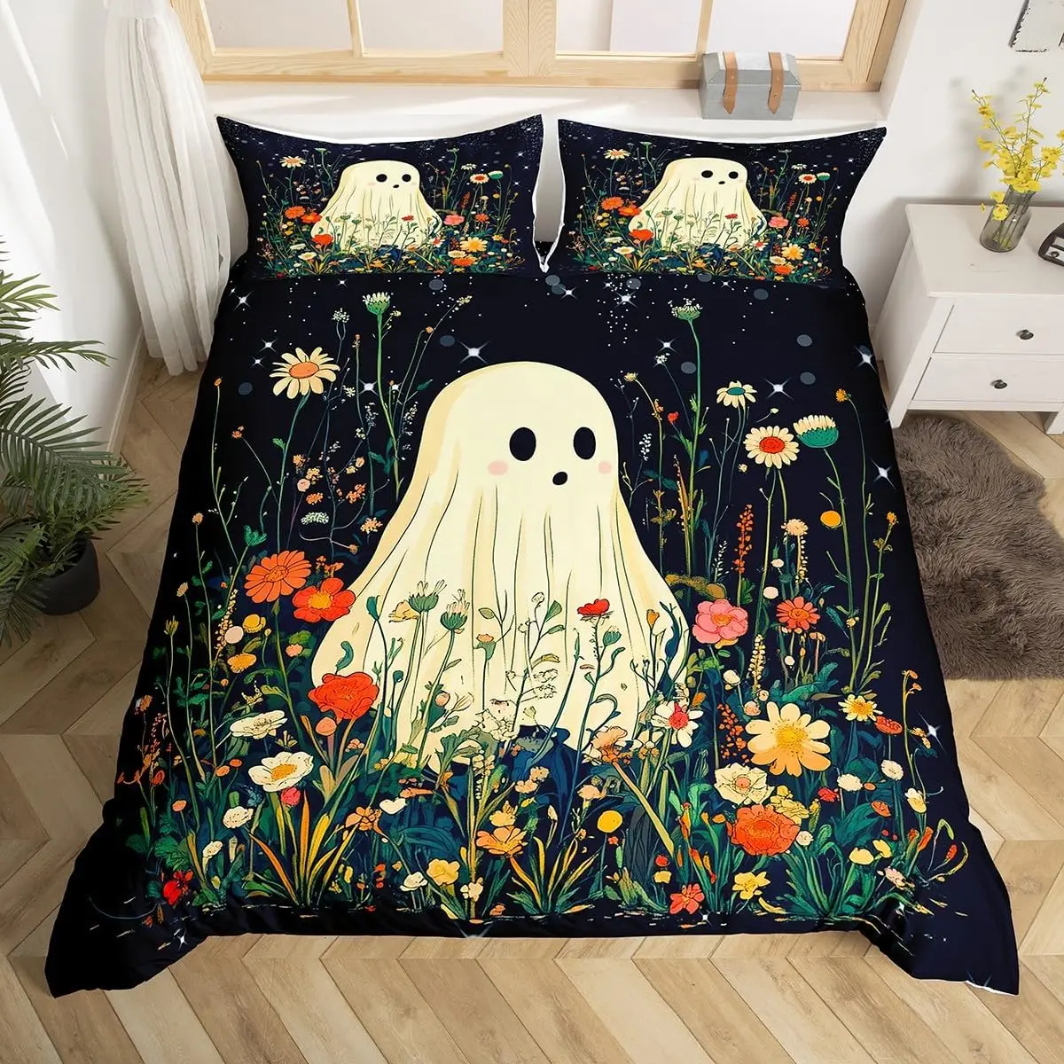 Halloween-Bettwäsche-Set, 3D-gedruckt, Anime-Geist, Bettbezug-Set, Kissenbezug, hautfreundlich, Einzelbett, Doppelbett, King-Size-Größe für Kinder, Halloween – Detail 4