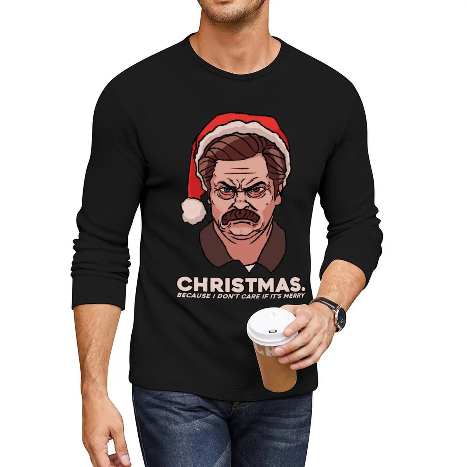 Ron Swanson Christmas Long T-Shirt tops graphic t shirt animal print shirt for boys plain white t shirts men