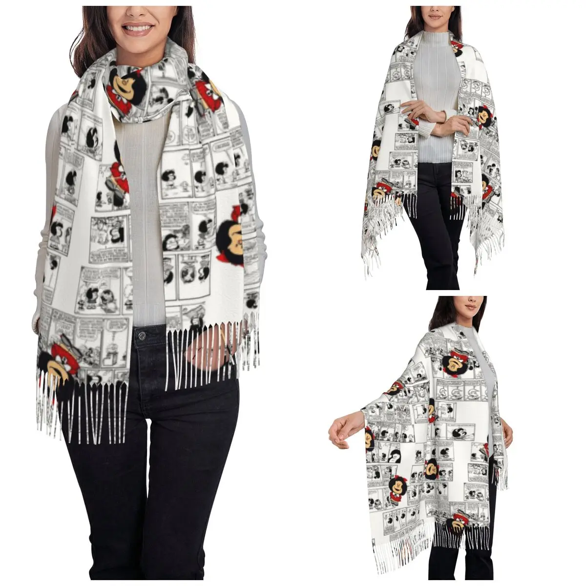 Mafalda Comic Books Shawl Wraps Women Warm Long Soft Scarf Funny Cartoon Pashmina Shawl Scarves