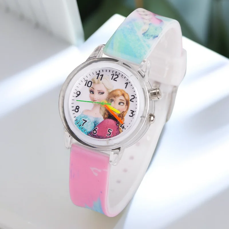 Montre princesse Elsa pour enfants, montre-bracelet, source de lumière colorée, cadeau de fête pour dames