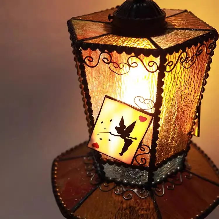 مصباح مكتبي، بجانب السرير، غرفة النوم، طراز قديم، جو زهري، ضوء إبداعي، زجاج ملون، تركيبات إضاءة على الطراز الأمريكي الجديد #3