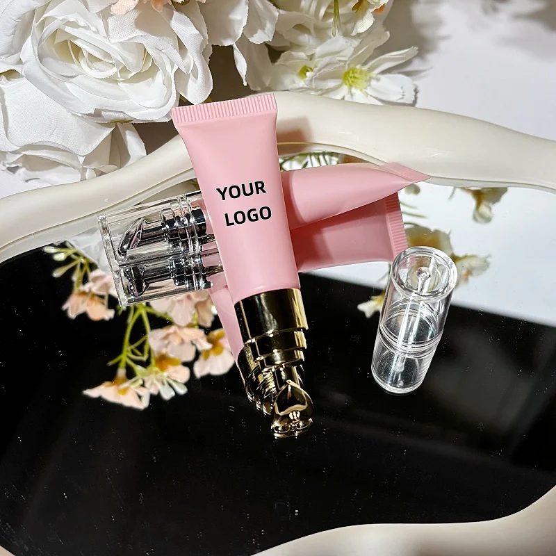 

【Logo Custom】50Pcs Pink Cosmetic Packaging 10ml Empty Squeeze Tube Heart-Shaped Metal Tip Lip Balm Tube