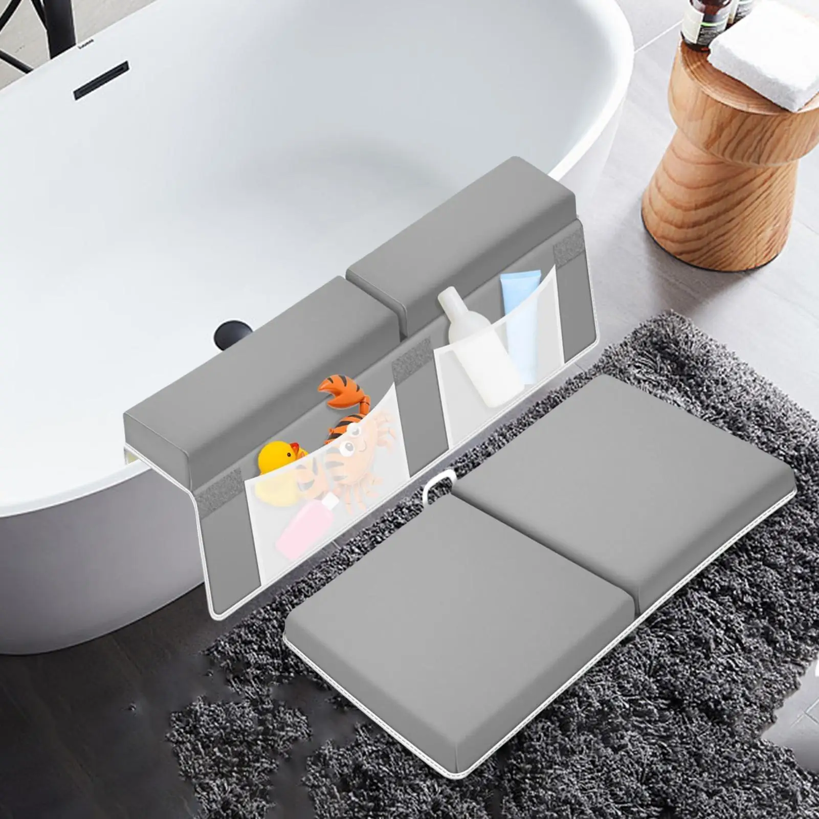 Baby Bath Kneeler Elbow Rest Pad Set Memory Foam Thick Kneeling Pad Anti-Slip Bath Tub Elbow Pad with Organizer For Bathtub