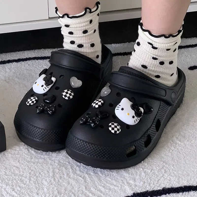 Hello Kitty Shoe Charms Set Black White Katie KT Cat Girls Women Sandals Accessories DIY Hole Shoes Slippers & Clogs Decoration