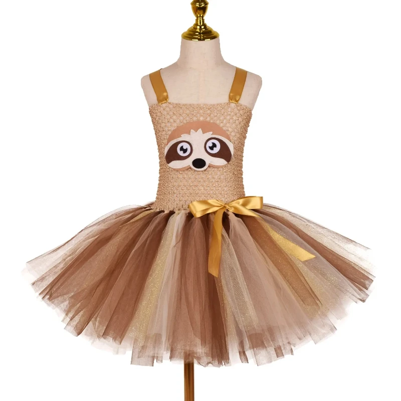 Cute Cartoon Puffy Skirt Outfit for Little Girls, Halloween Stage Performance Clothes, Kids Brown Tulle Outfit, Christmas Dress