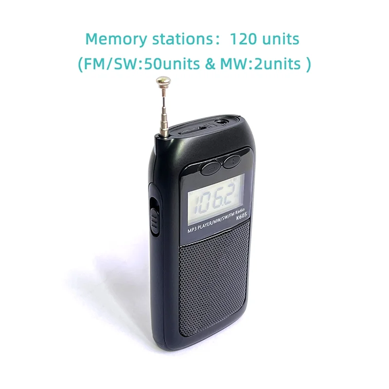 B68C Portable Radio Pocket FM AM SW MW MP3 Player Stereo Digital Receiver LCD Screen High Sensitivity Loudspeaker Antenna