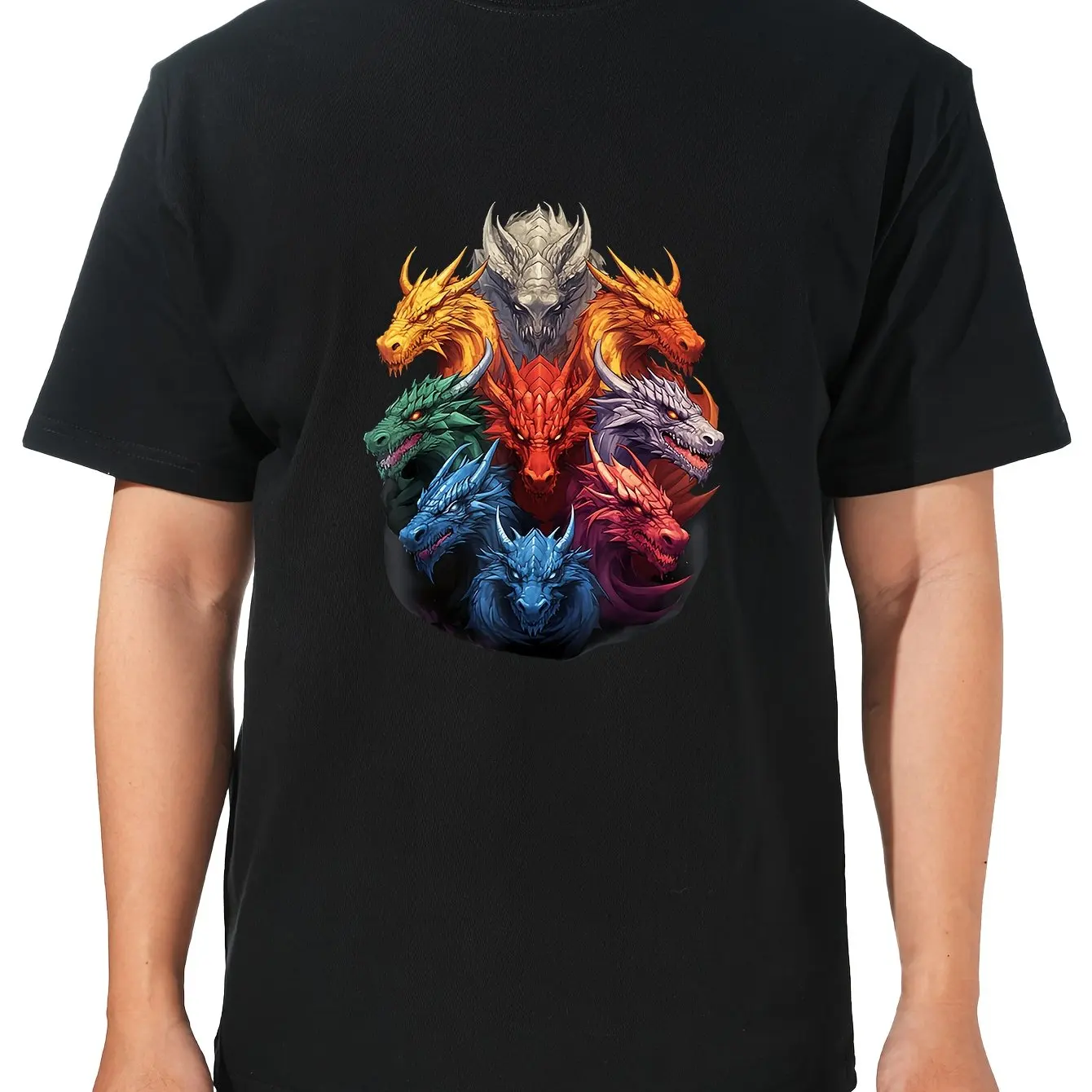 Men Women Black Dragon Graphic T-Shirt Cotton Crew Neck Short Sleeve Bold Fantasy Dragon Artwork Men Clothing Comfortable