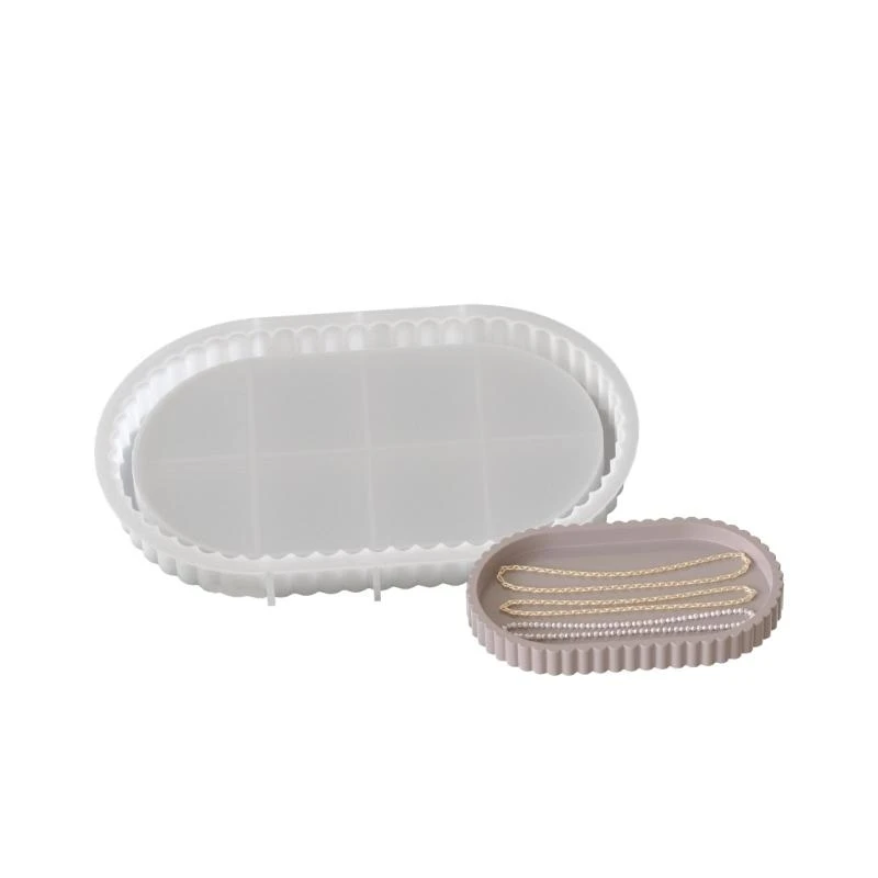 

C1FC Jewelry Trinkets Storage Tray Mould Practical Oval Striped Silicone Mold For Crafting Individualized Ashtray And Dish