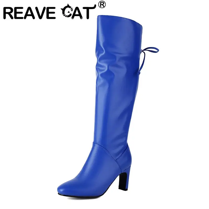 

REAVE CAT 2026 Sexy Women Mid Calf Boots Round Toe 11.5cm Ultrahigh Heels 3cm Platform Zipper Bowknot Party Bota Big Size 43
