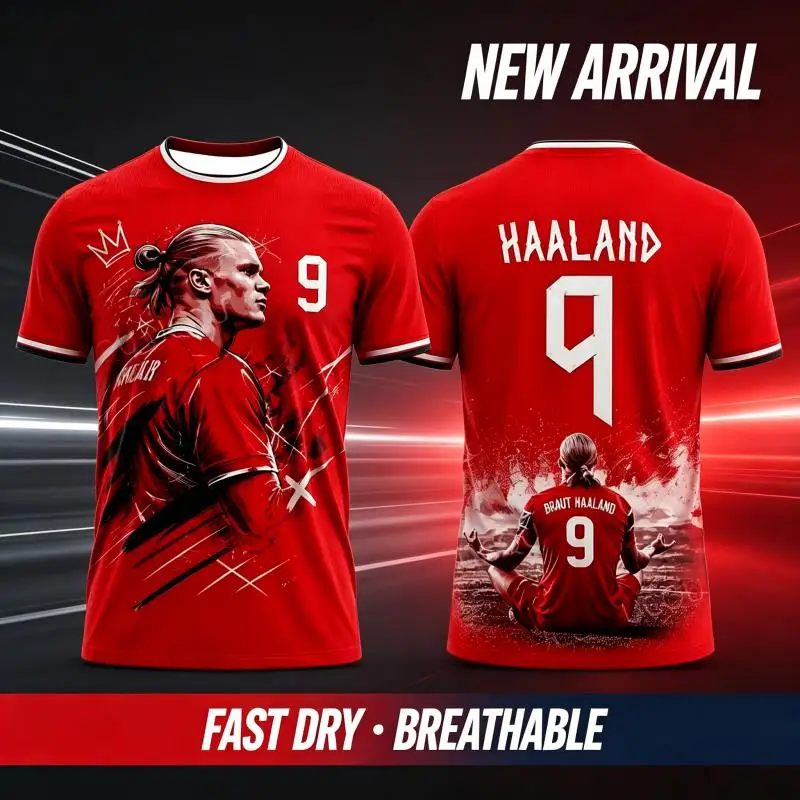 Norway # Haaland No.9 # Breathable Speed Drying Outdoor Sports And Leisure Men's And Women's Short Sleeved T-shirt Fashion 2027