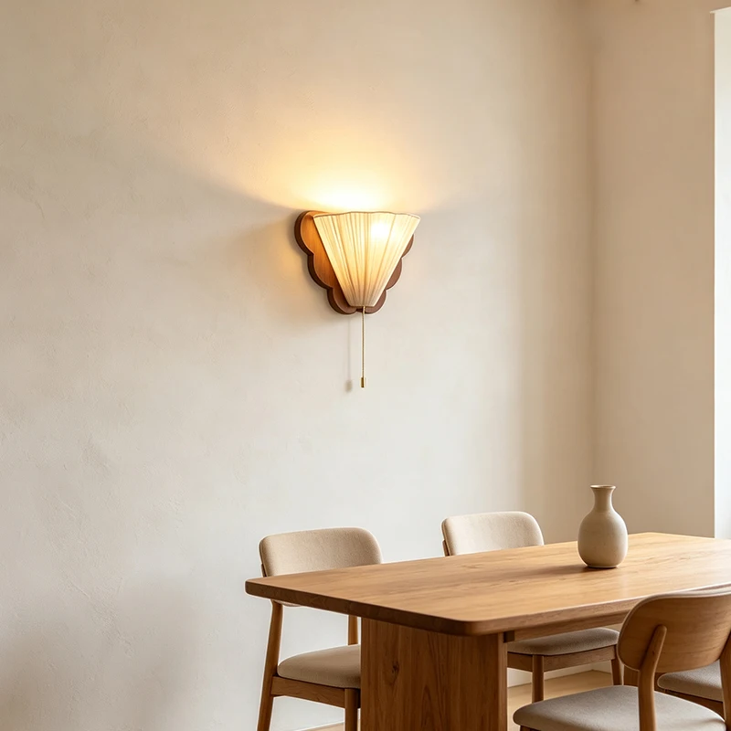 French Retro Wall Lamp LED Cloth Cover With Warm Light Zipper Switch Living Room Bedroom Bedside Hallway Home Decor Lighting