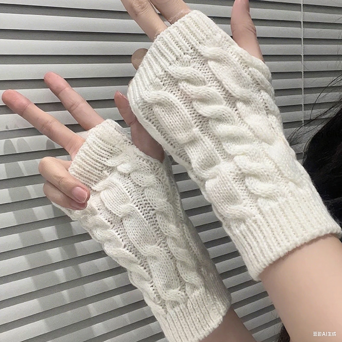 Fingerless Glove Knit - 指先が開いた手袋、女性用、手元を温める、冬用、ニット素材、アームスリーブ、カジュアル、親指用穴付き、滑り止め、タッチスクリーン対応、サイクリング用、ショートグローブ。