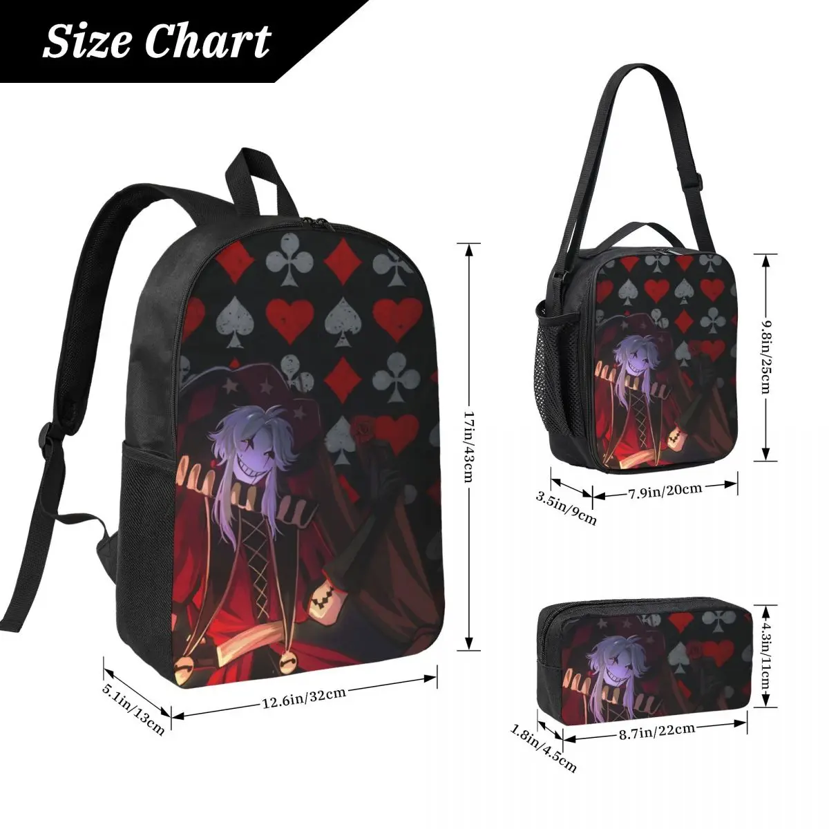 Pierrots The Freak Circus Backpack Lunch Box Pencil Boxes for Boys Girls Backpacks School bag Bookbag Set