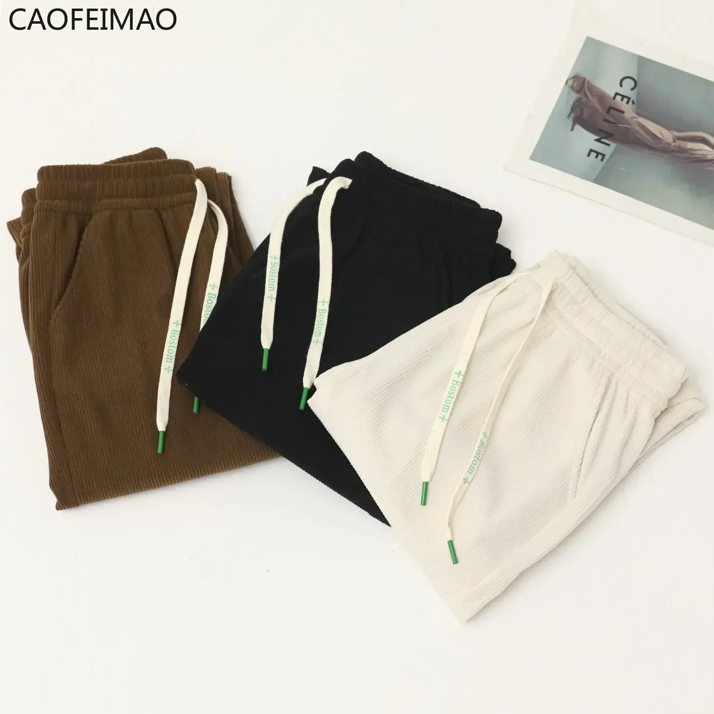 Primavera y otoño de las mujeres nueva cintura alta suelta de gran tamaño mostrar pantalones sanitarios finos paquete de pana pie pantalones casuales marea